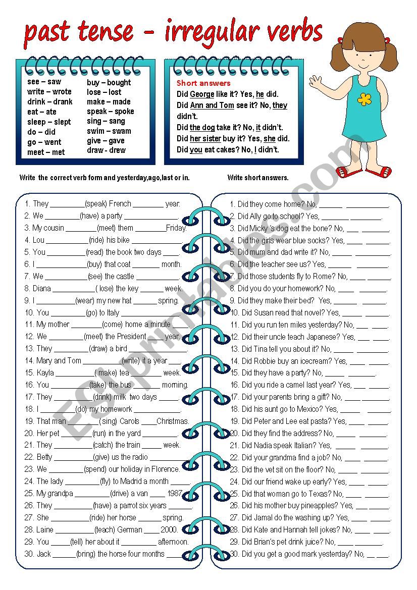 Past Tense Verbs Irregular Worksheet