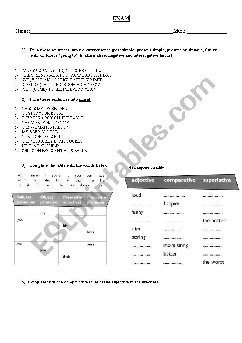 Exam worksheet