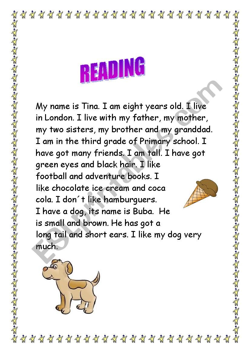Reading comprehension: Tina worksheet