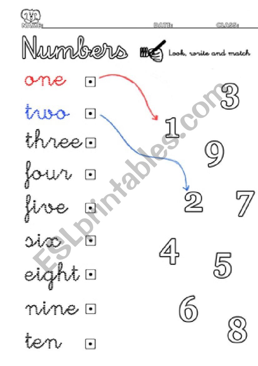 MATCHING NUMBERS worksheet