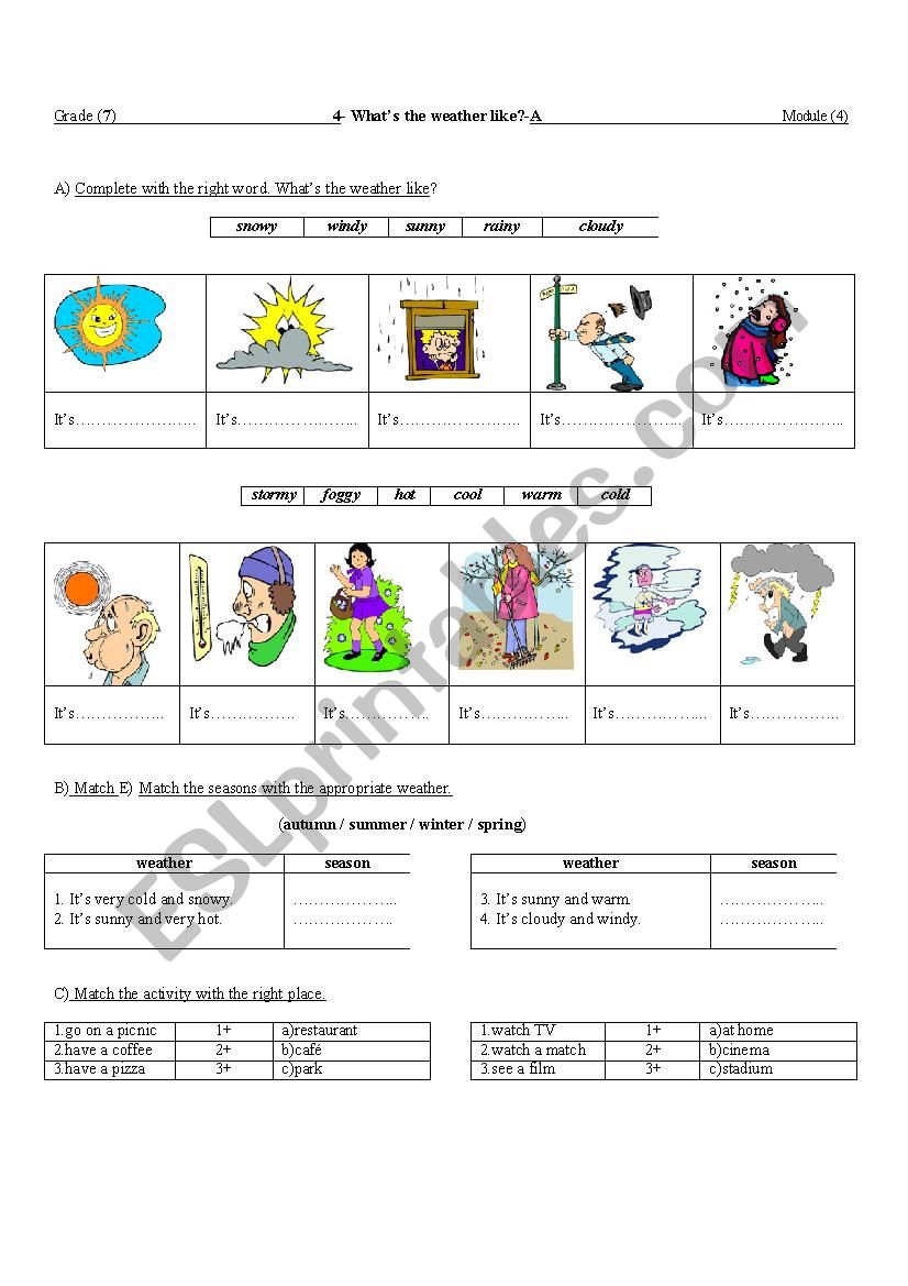 weather and seasons worksheet