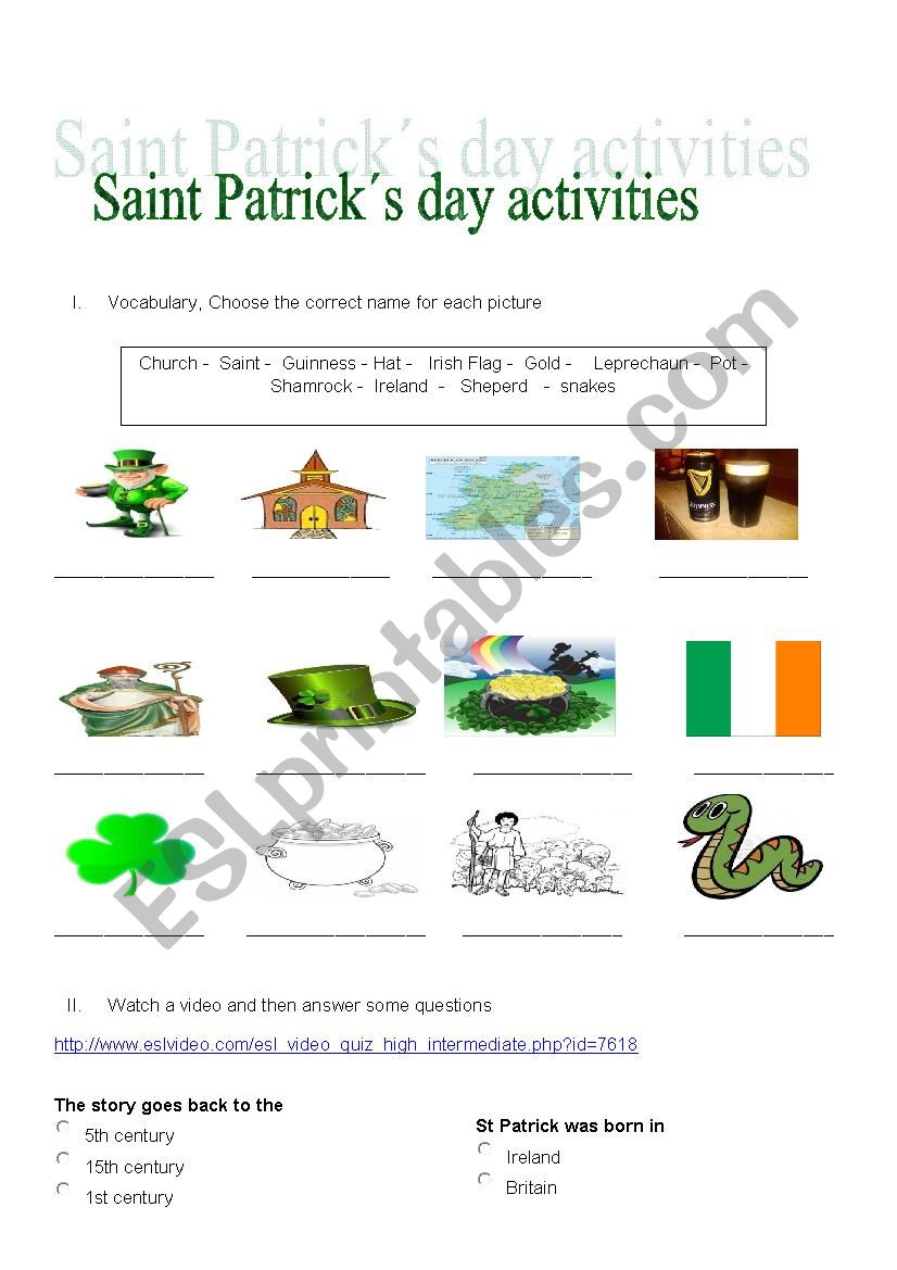 Saint Patricks day worksheet