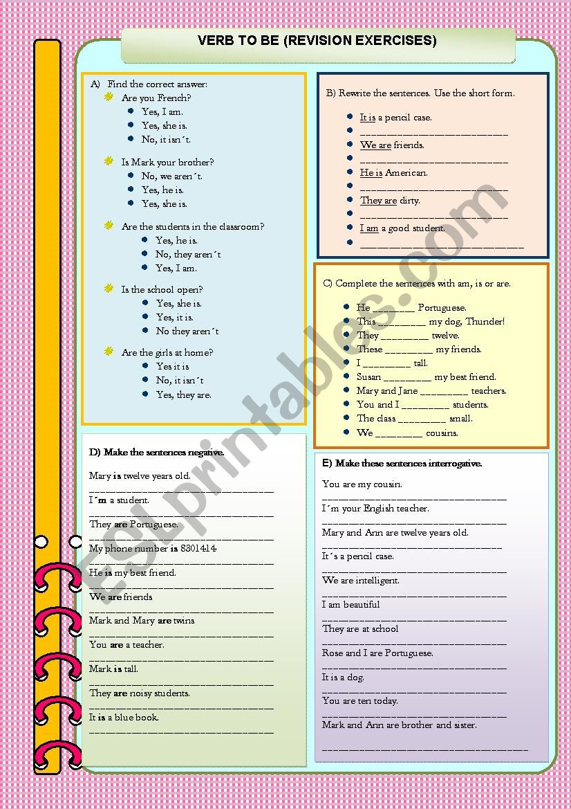 TO BE (Revision Exercises) worksheet