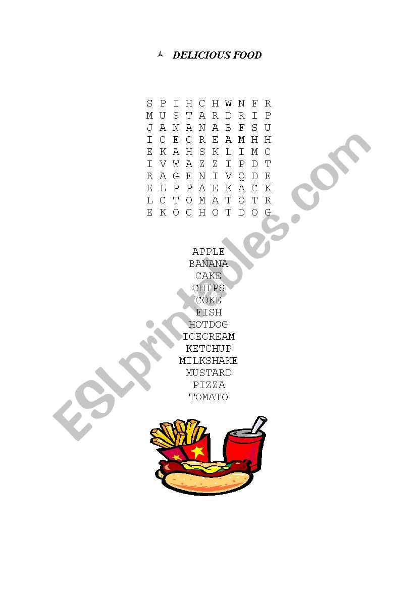 Fast Food wordsearch worksheet