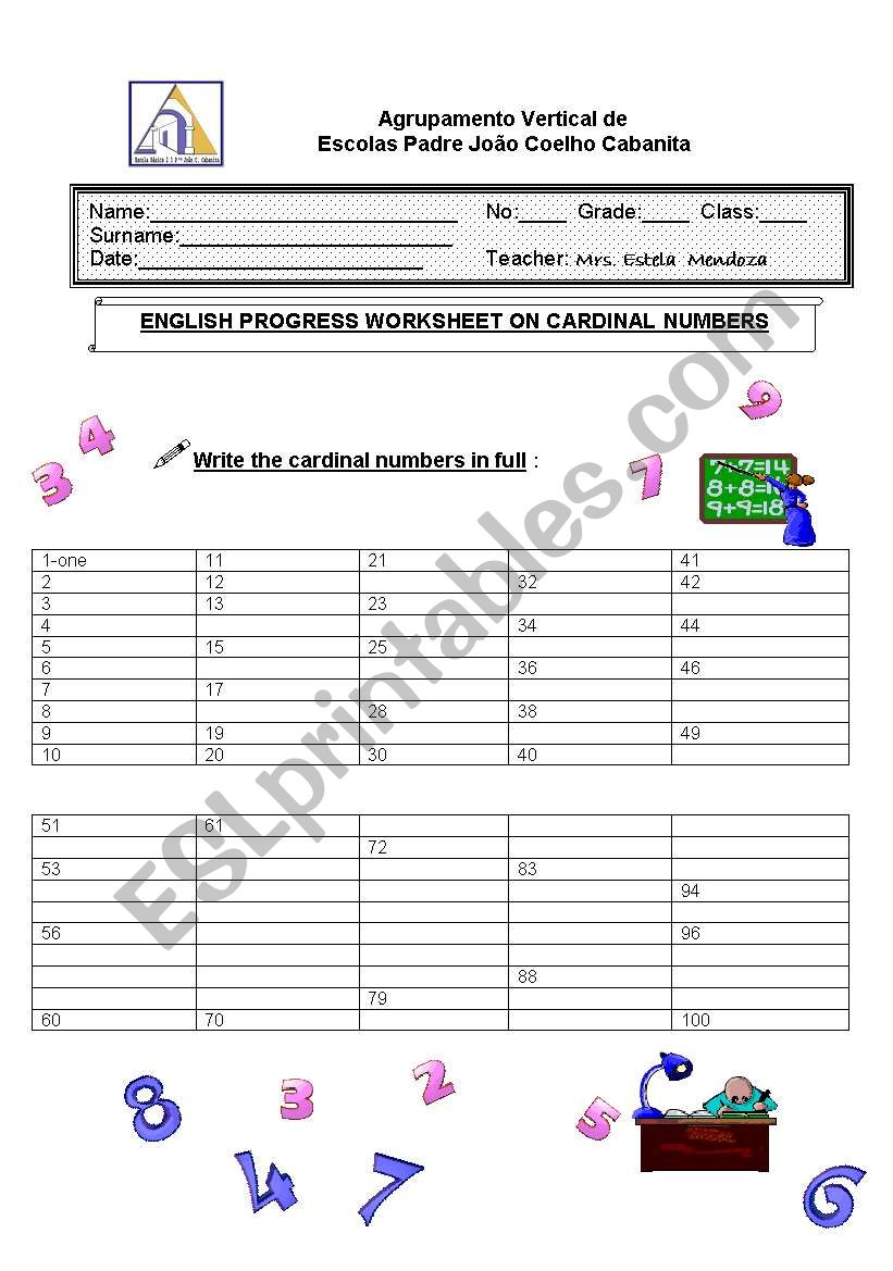 Cardinal Numbers worksheet