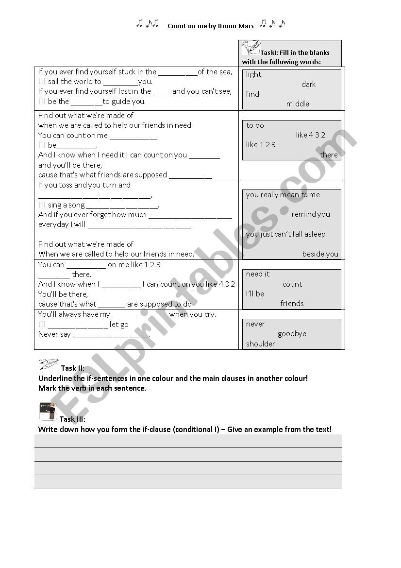 Conditional I - Bruno Mars  worksheet