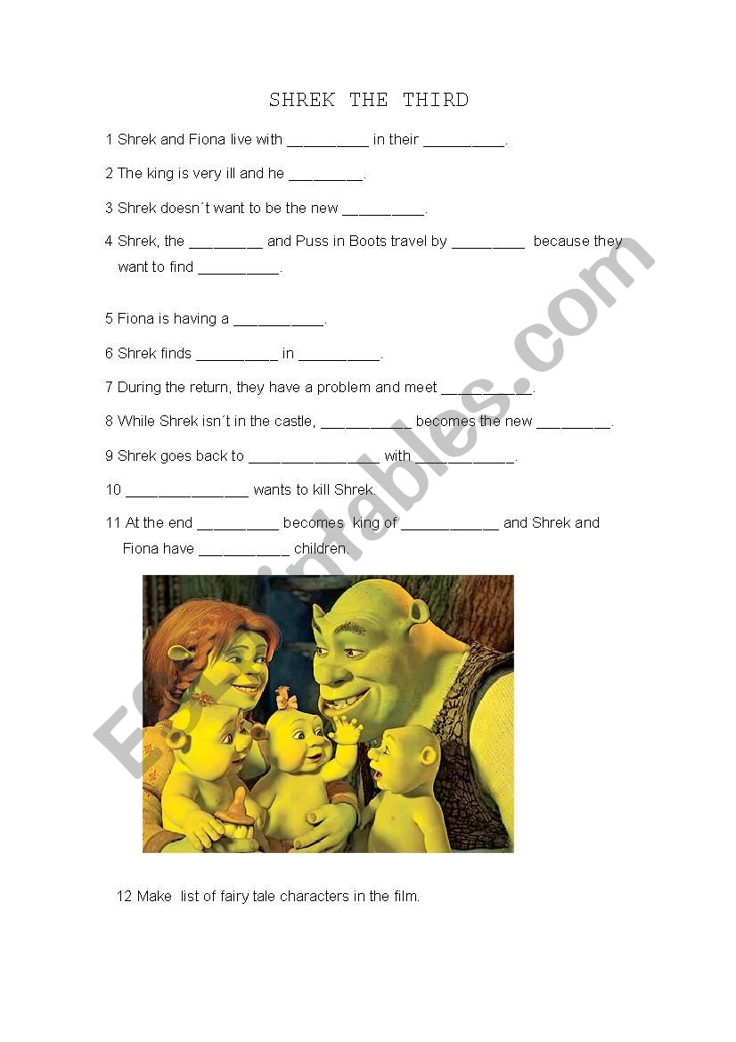 Shrek the Third worksheet