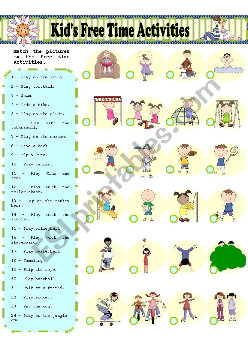 KidÂ´s Free Time Activities - MATCHING
