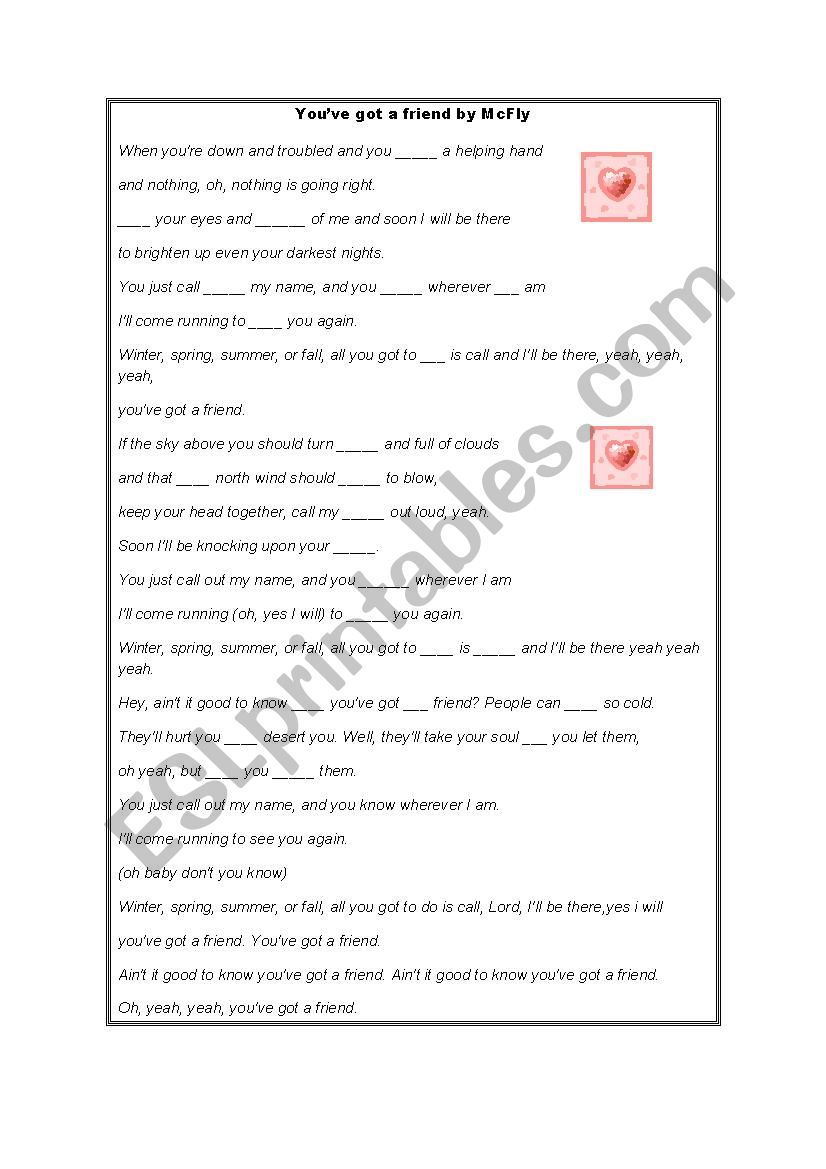 YouÂ´ve Got a Friend by McFly worksheet