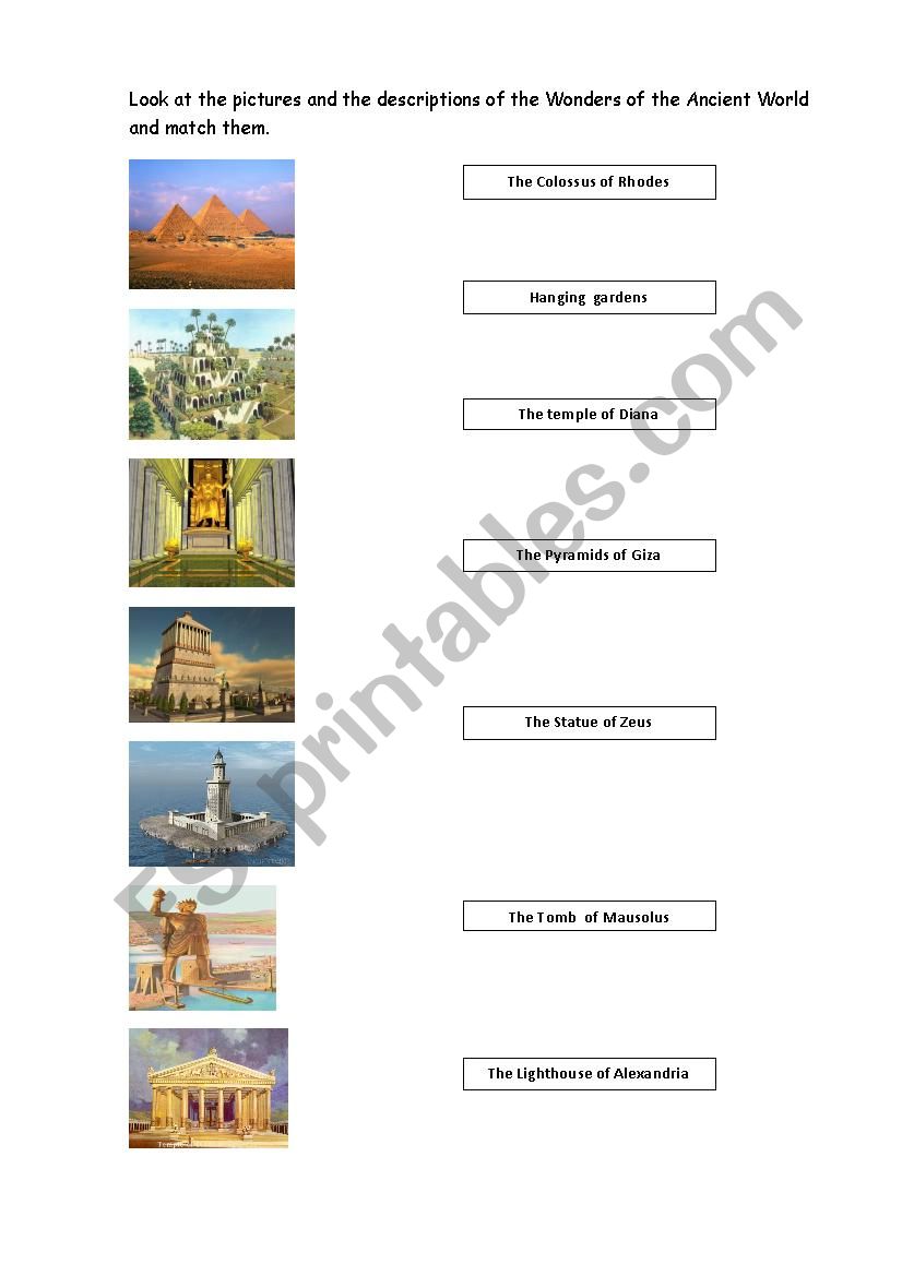 Wonders of ancient world worksheet
