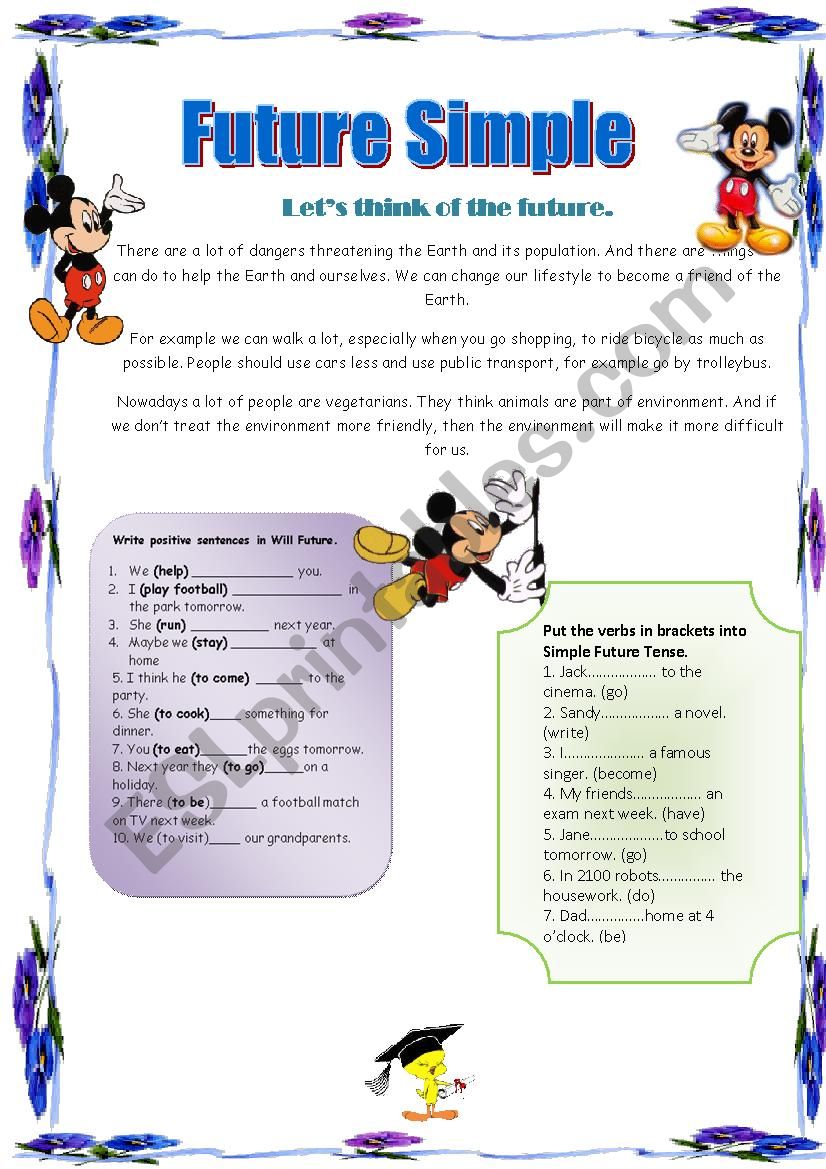 Future simple worksheet worksheet