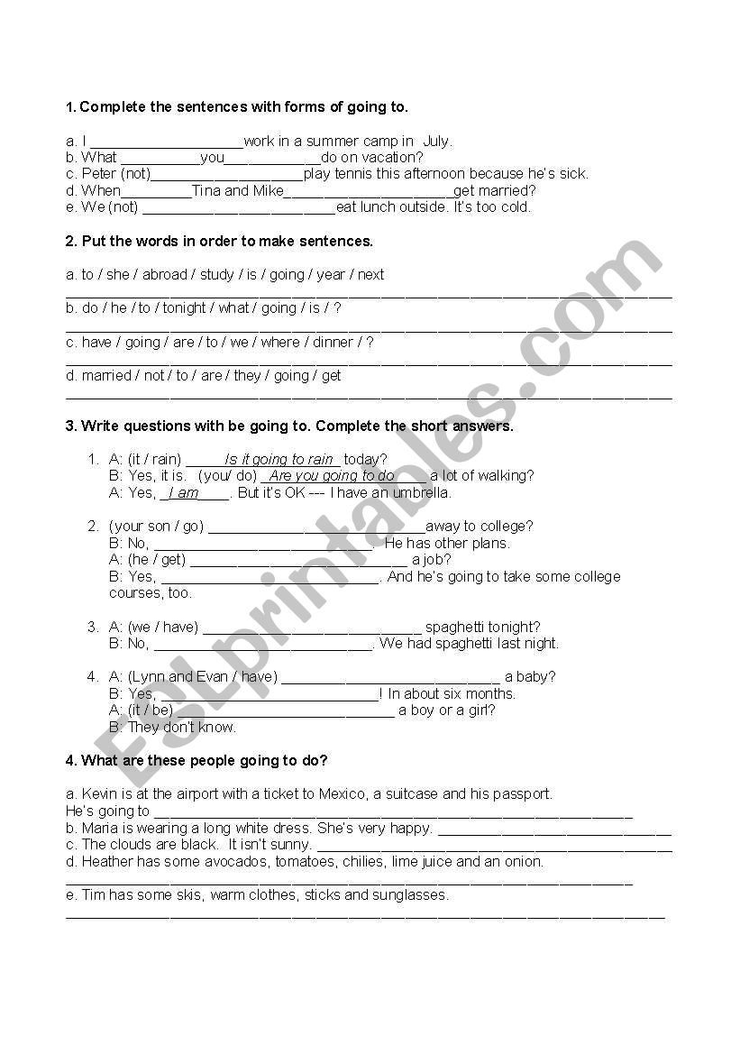 Future going to exercises  worksheet