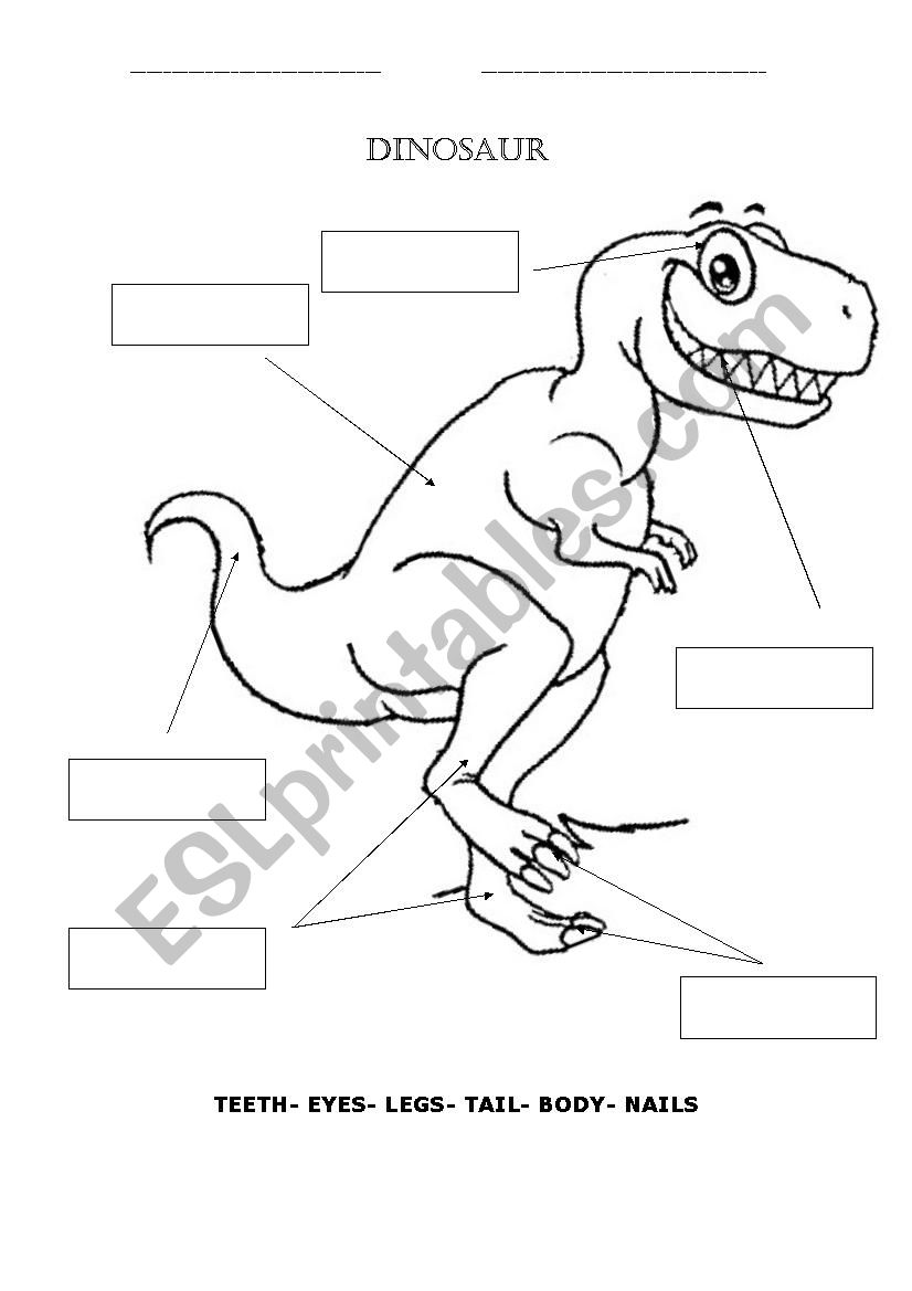 Body parts (dinosaurs) worksheet