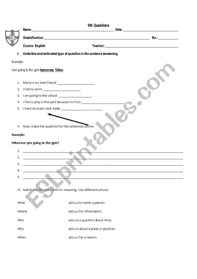 Wh words worksheet