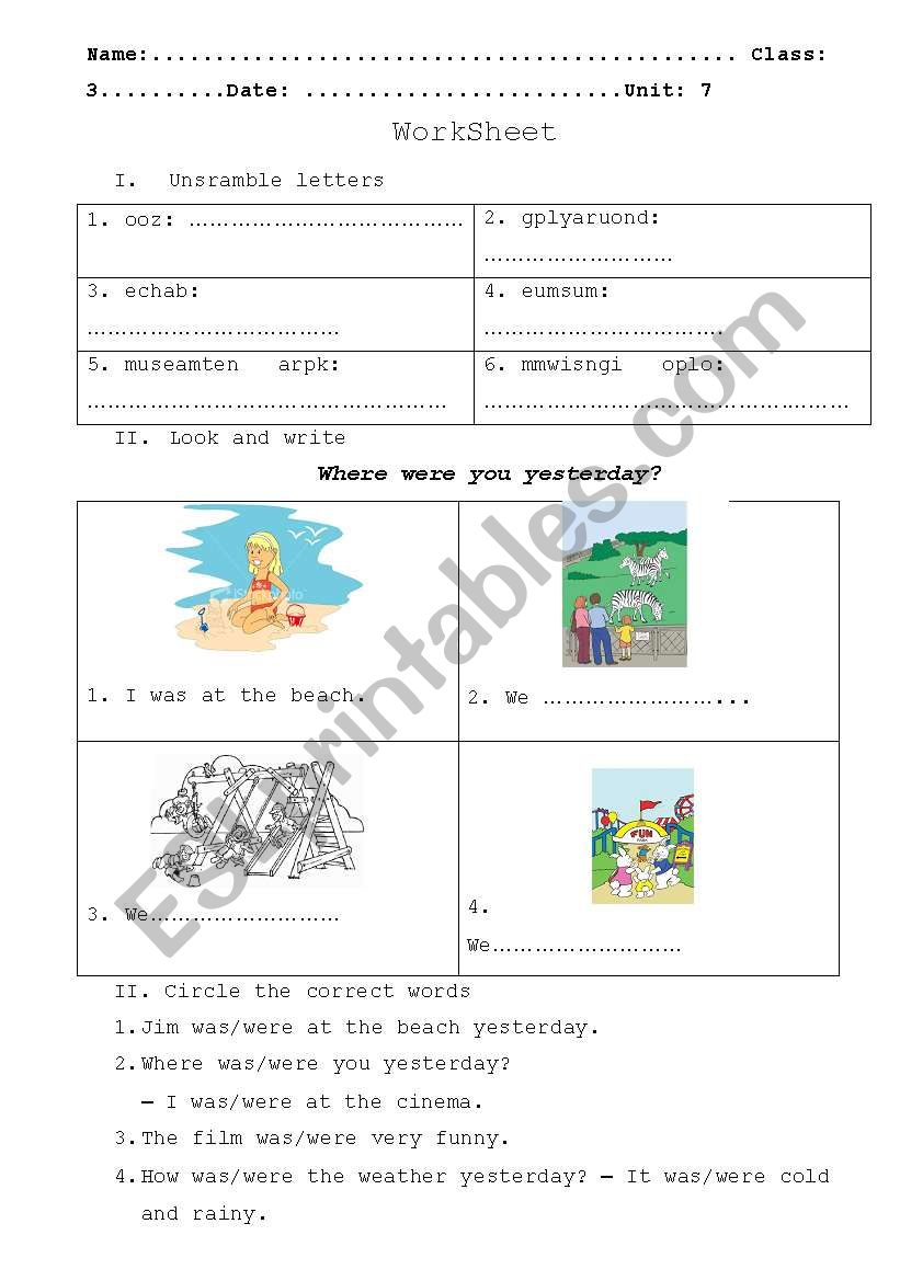 Places of entertainment worksheet