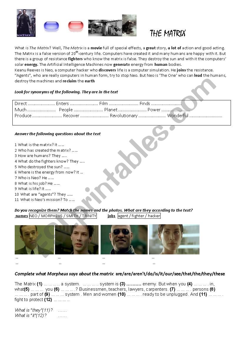 THE MATRIX worksheet