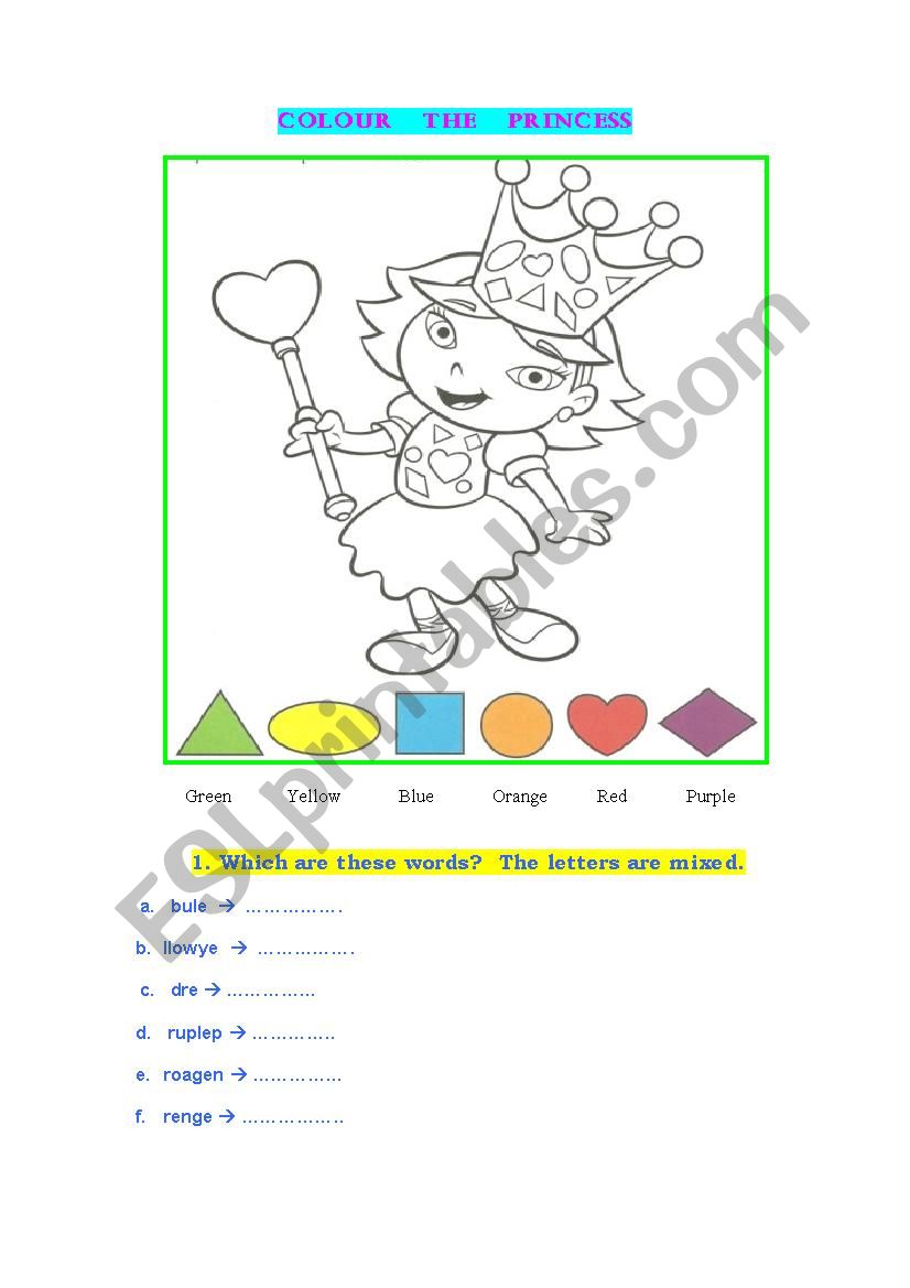 Colour the princess-colours - worksheet for young learners