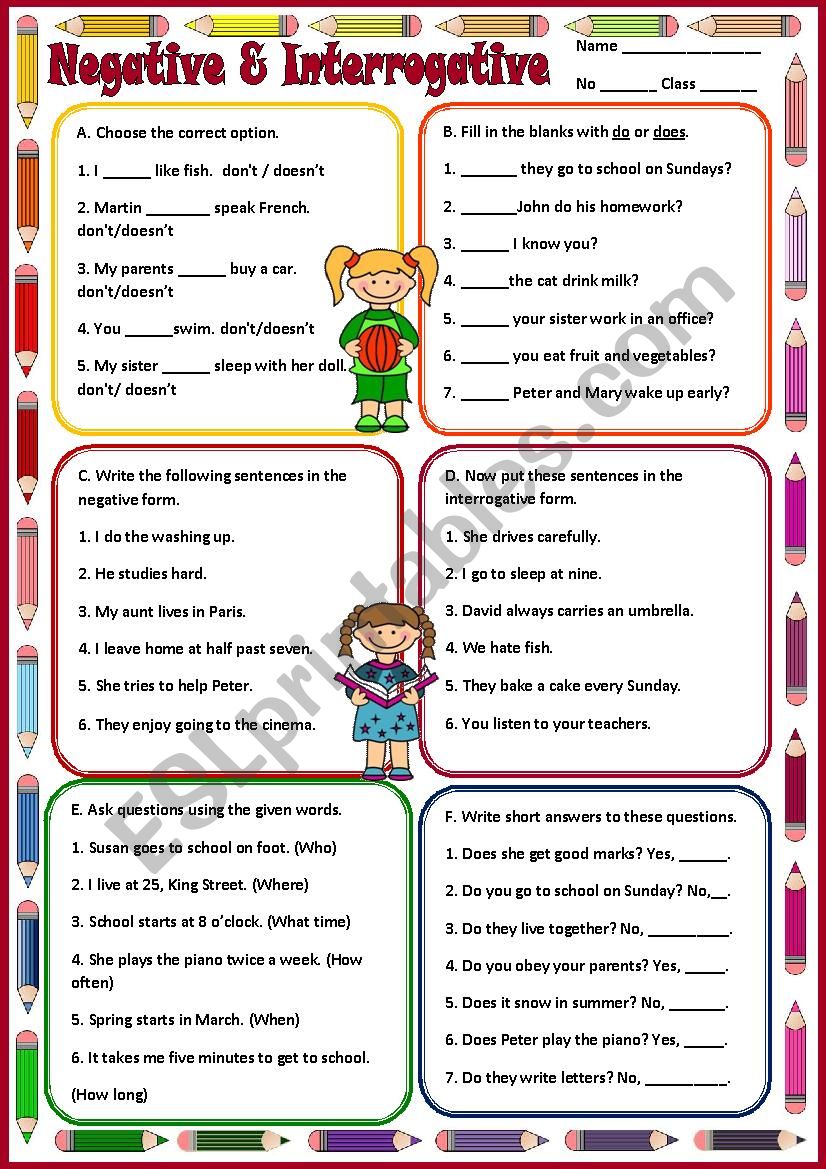 PRESENT  SIMPLE - NEGATIVE & INTERROGATIVE