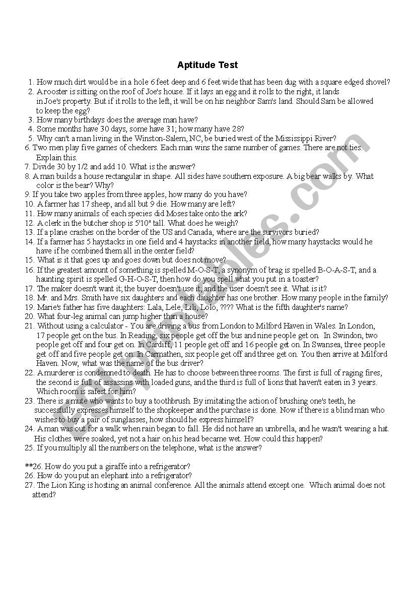 Brainteasers worksheet