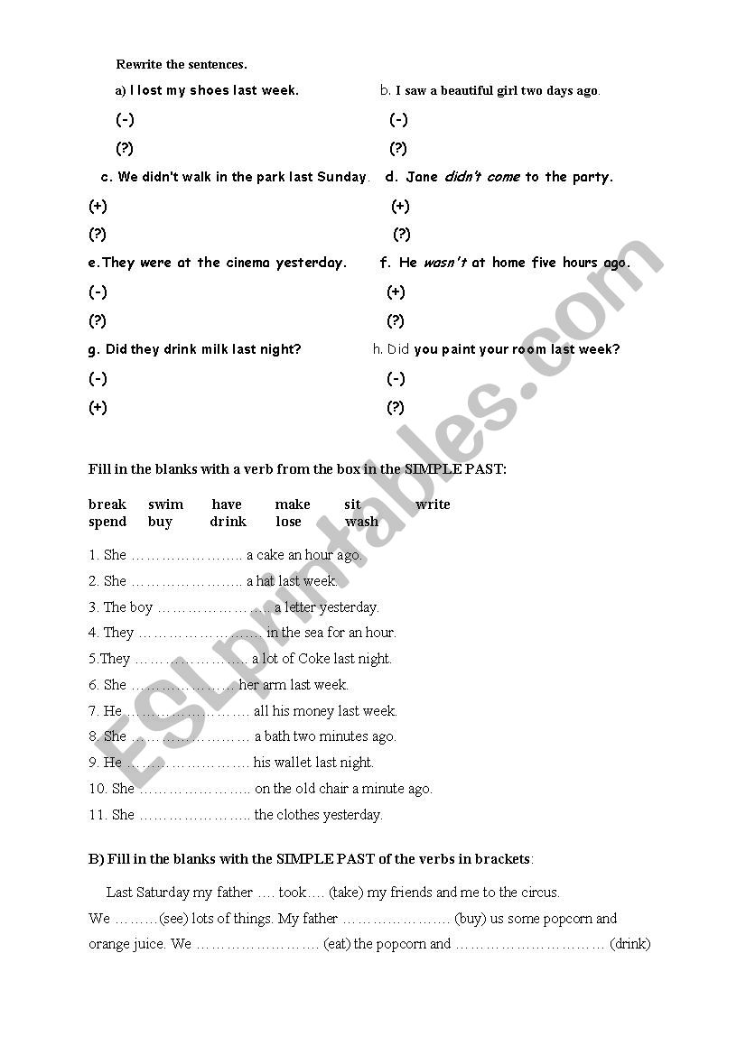 past simple quiz worksheet