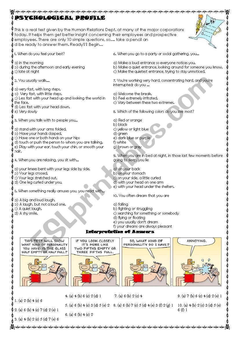 Personality test  worksheet