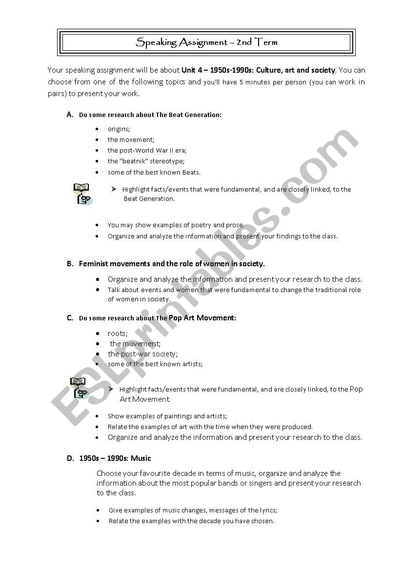 Speaking assignment 12th grade