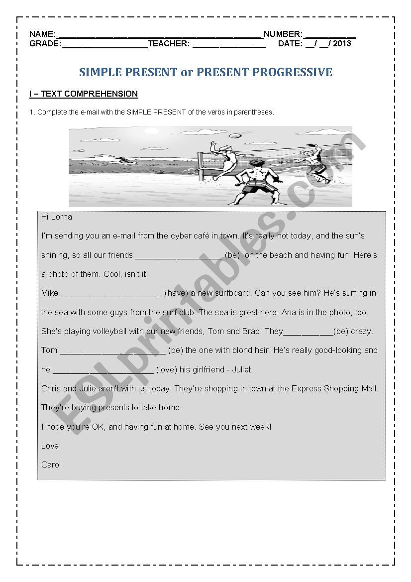 SIMPLE PRESENT X PRESENT PROGRESSIVE TEST