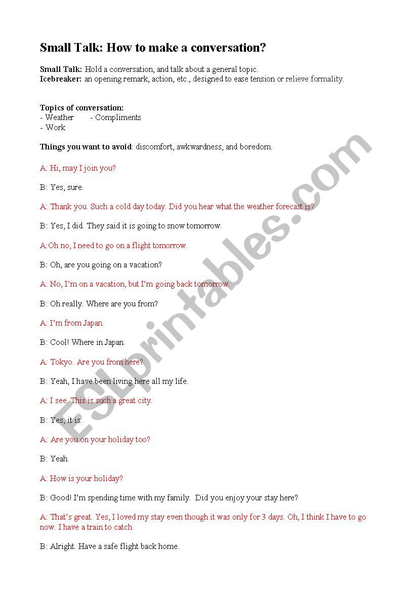 Small Talk worksheet