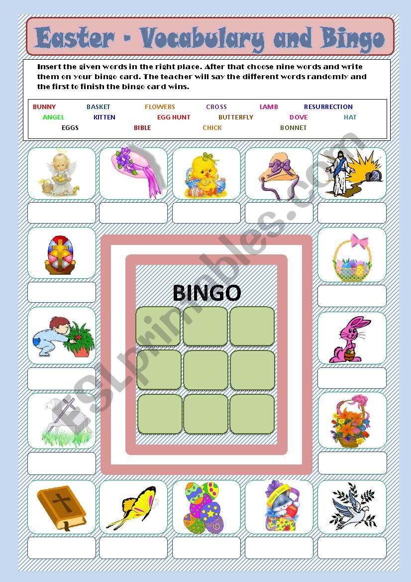 Easter - vocabulary and bingo worksheet