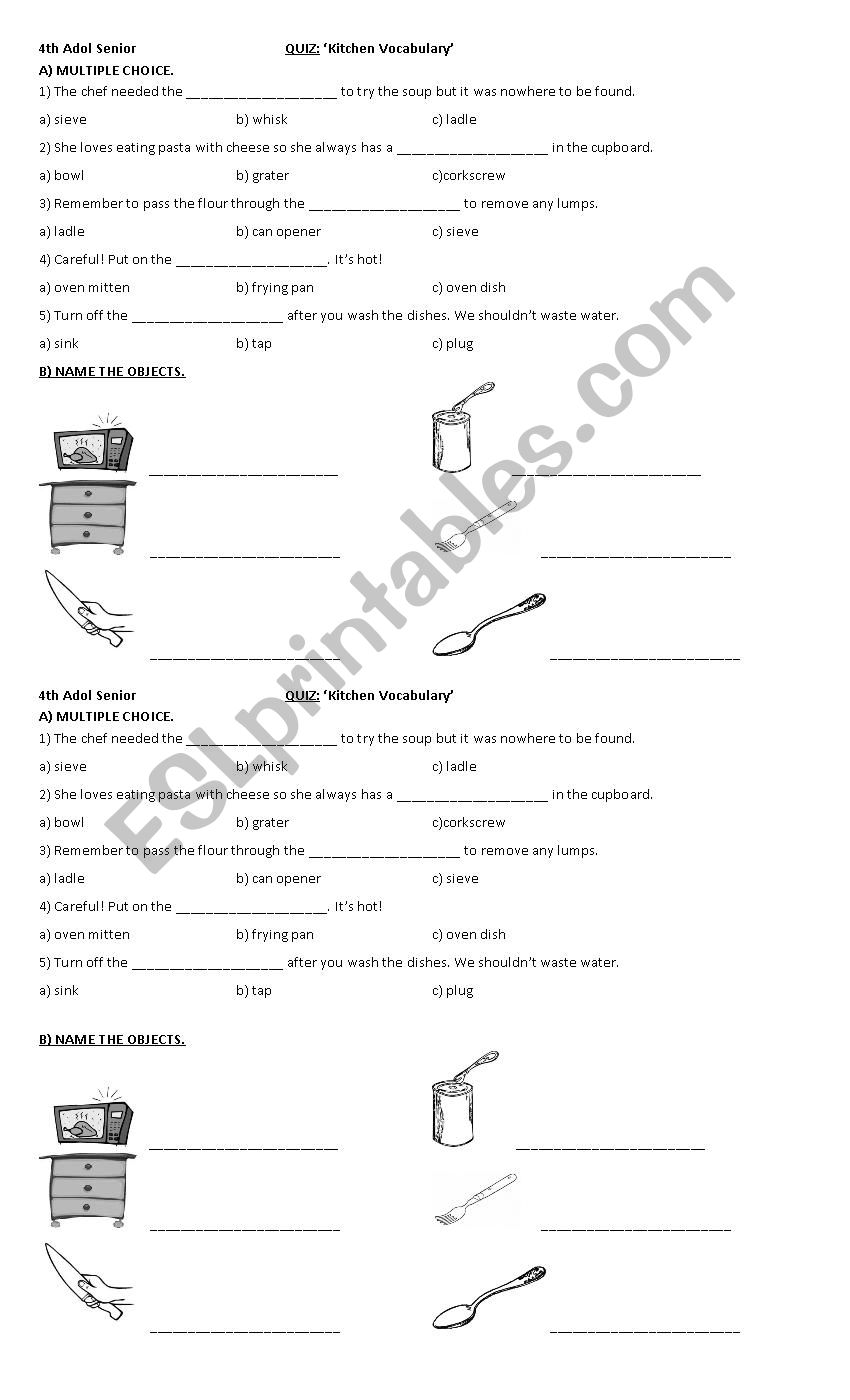 kitchen vocabulary worksheet