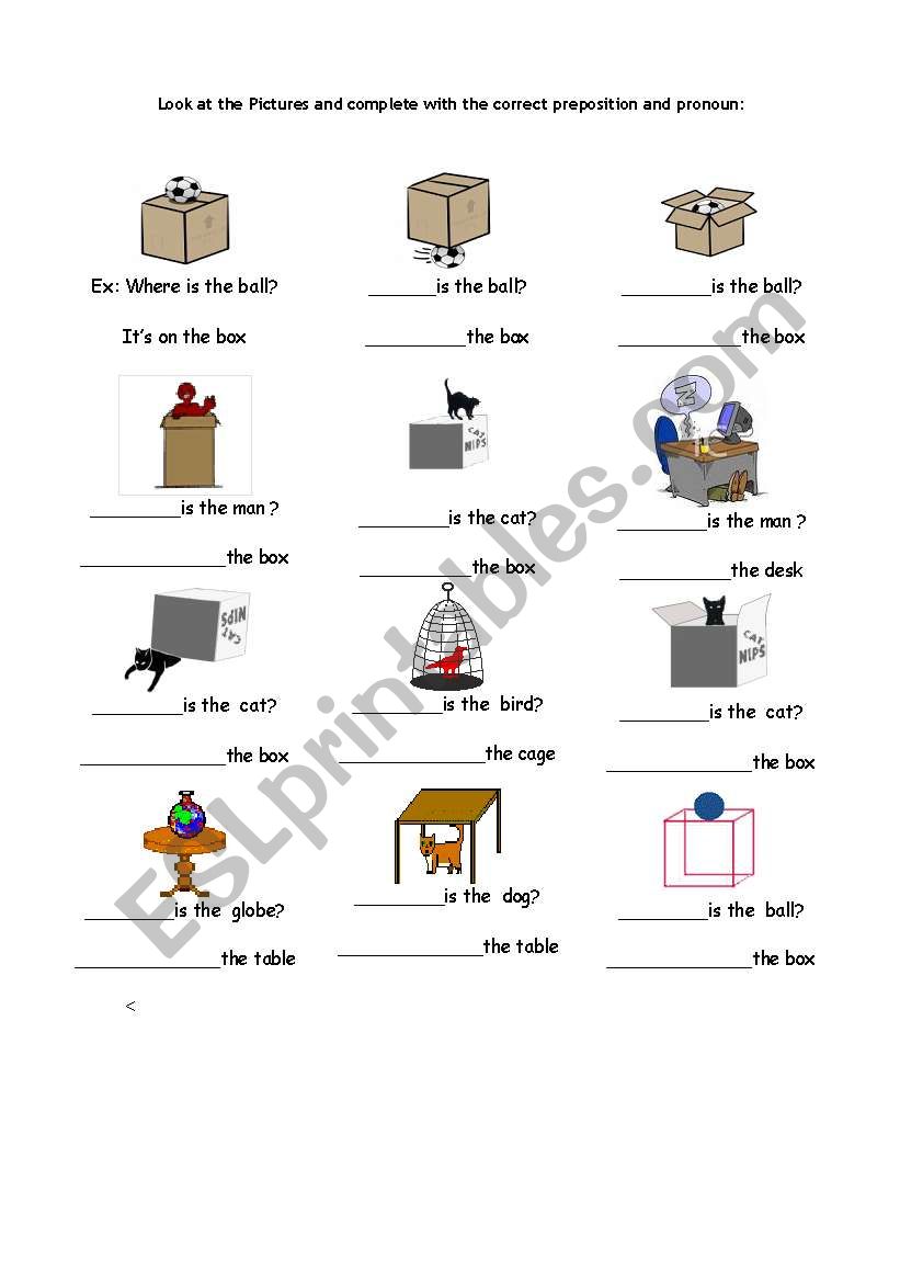 prepositions :In, on under worksheet