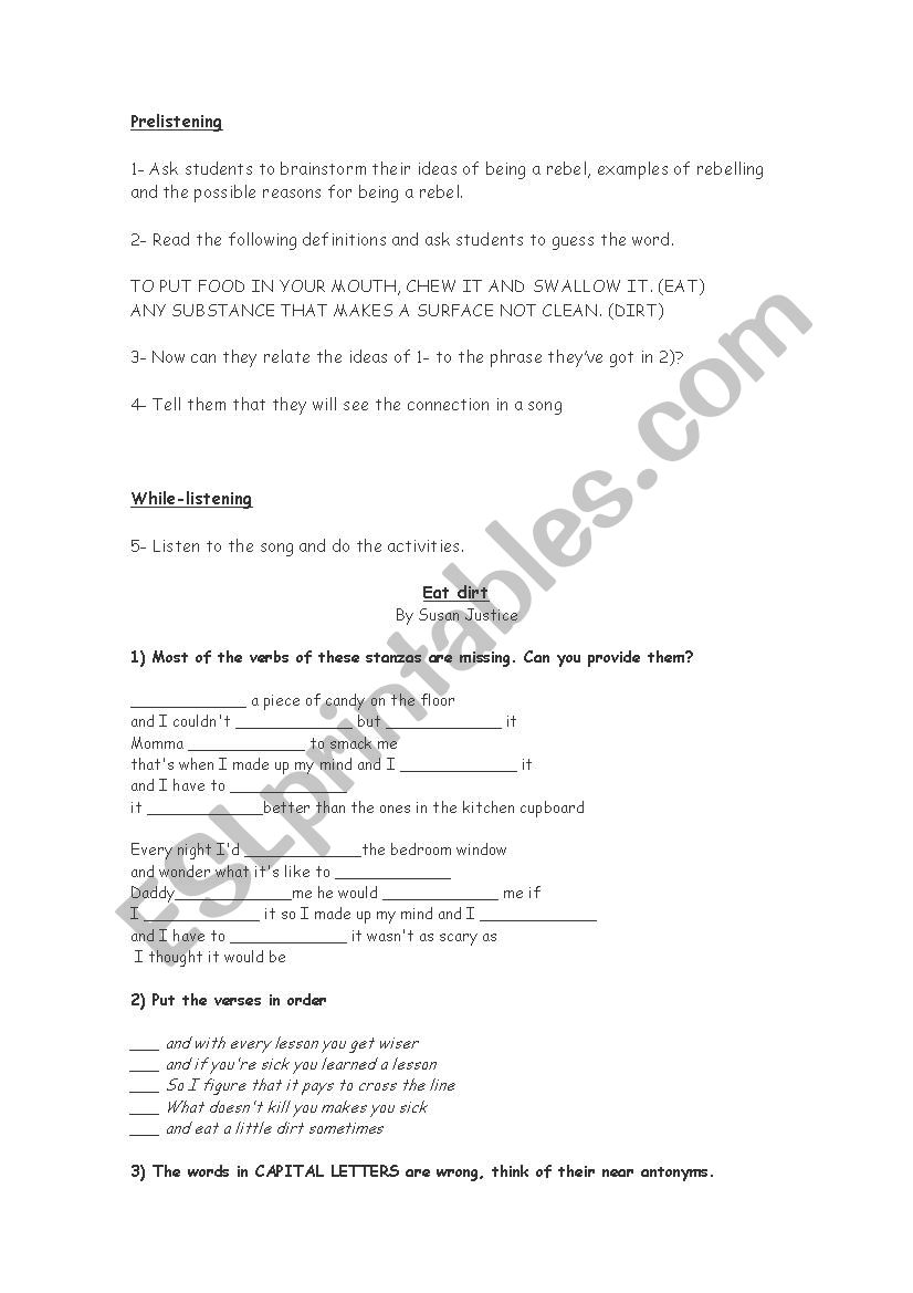 Eat dirt worksheet