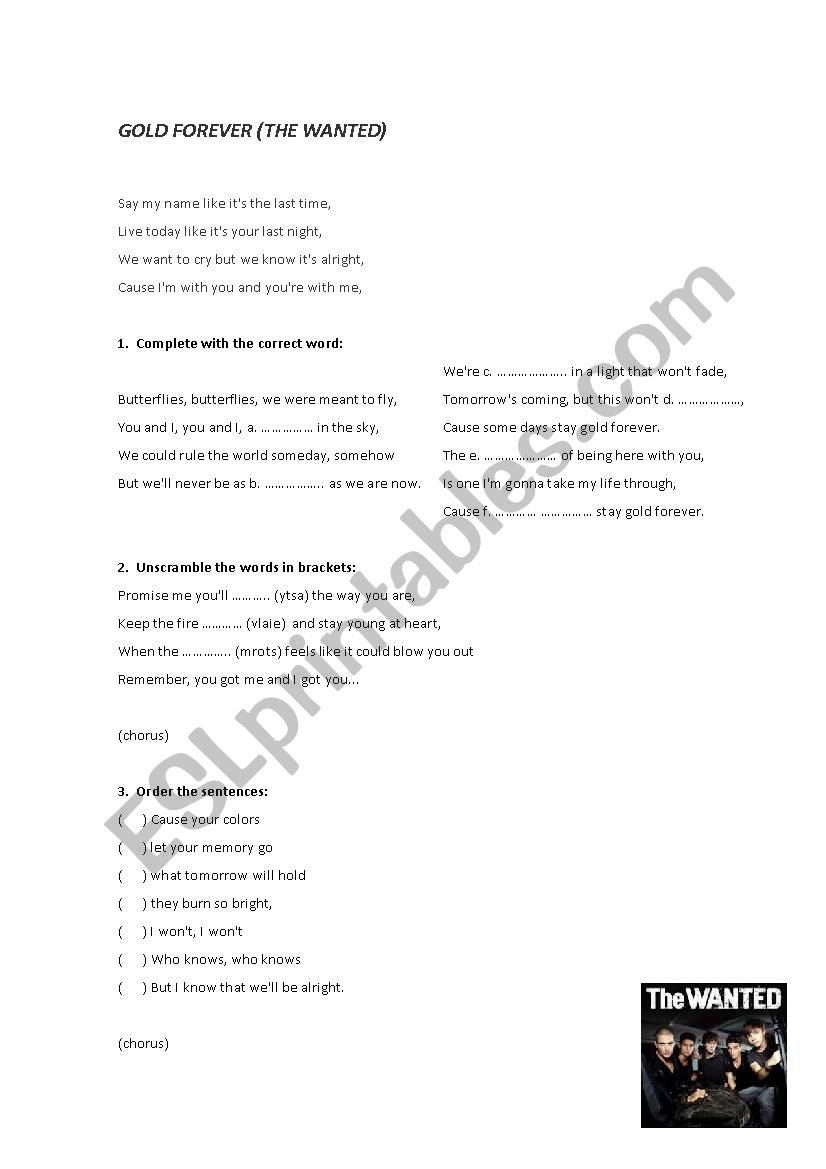 The Wanted - Gold Forever  worksheet