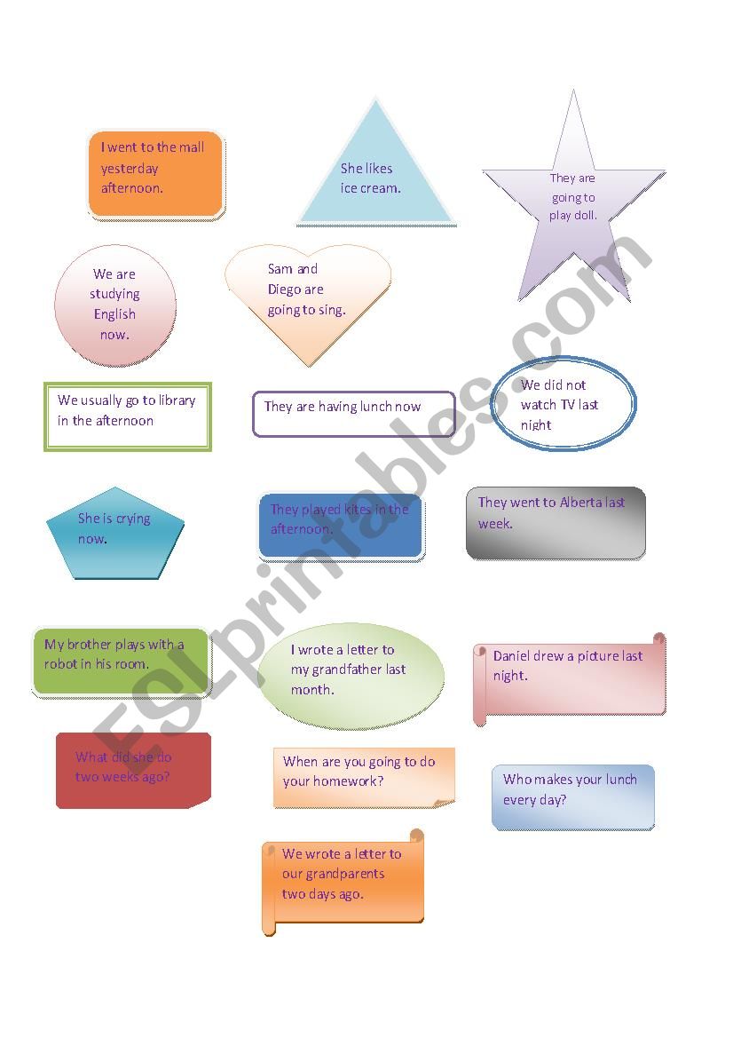 Three tenses of English worksheet