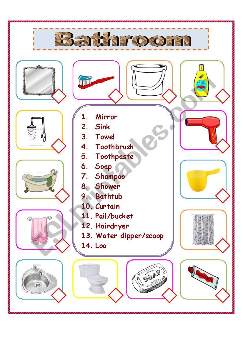 Things In My Bathroom Esl Worksheet By M1ssgreen