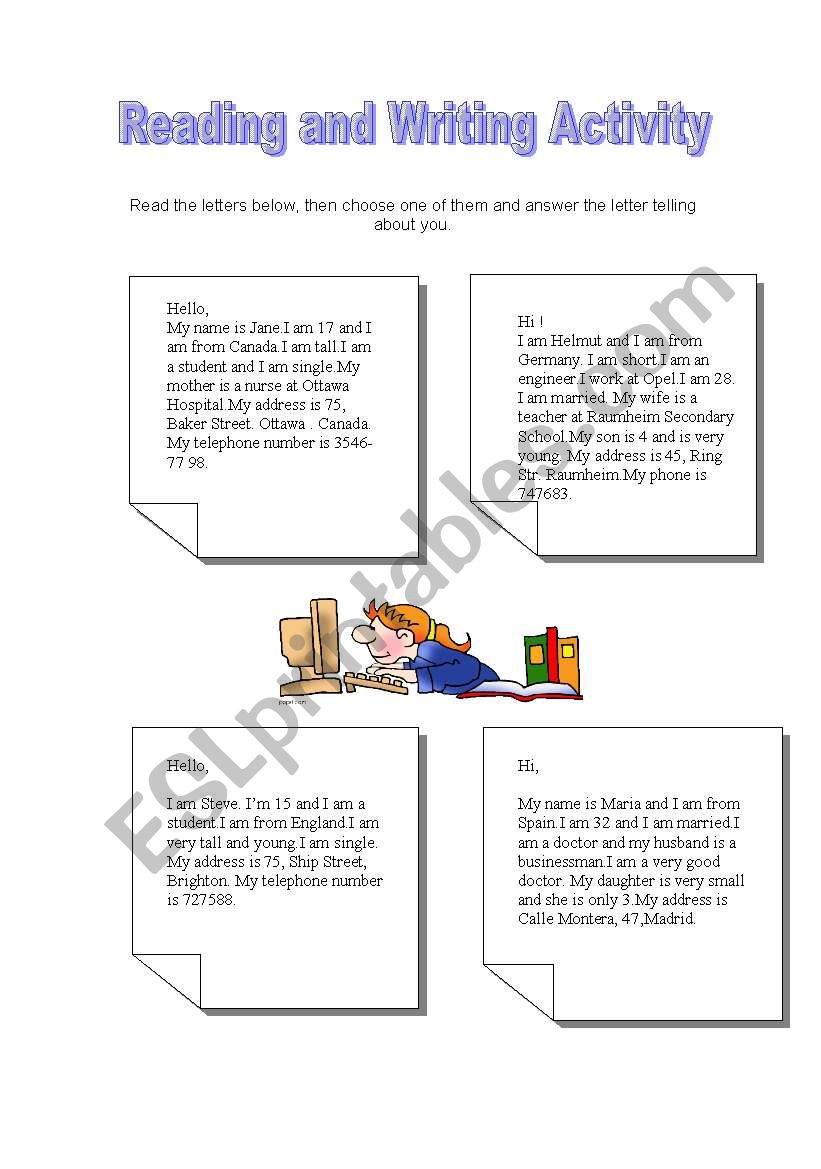 Reading and writing activity worksheet