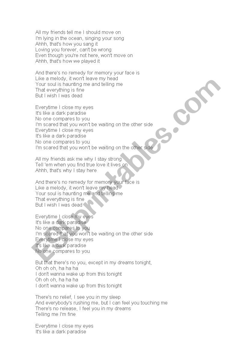 Dark Paradise by Lana del Rey worksheet