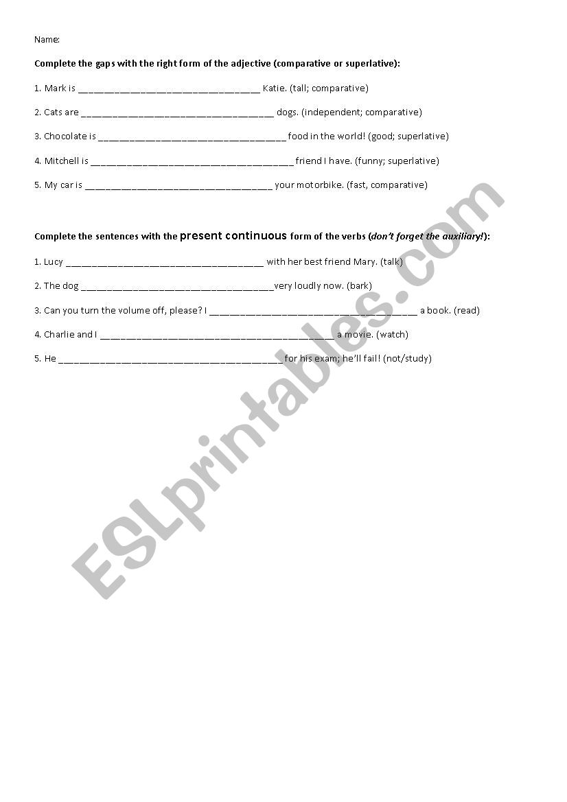 Present Continuous/Comparative-Superlative Adjectives Review