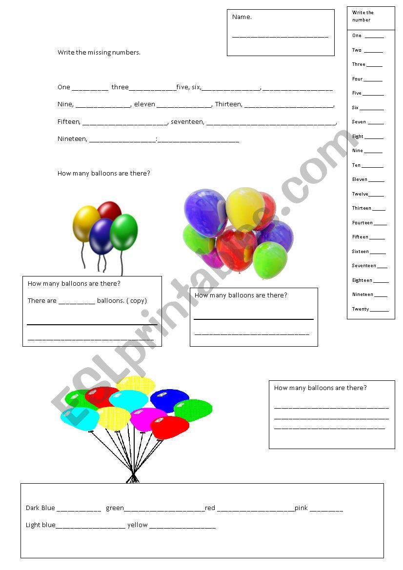 colours and balloons worksheet