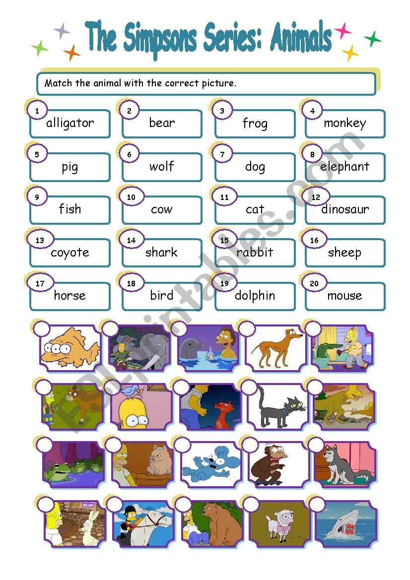 The Simpsons Series: Animals Match Activity (Key Included)