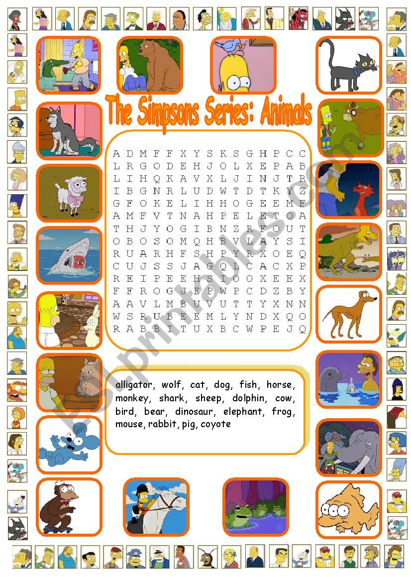 The Simpsons Series: Animals Wordsearch (Key Included)