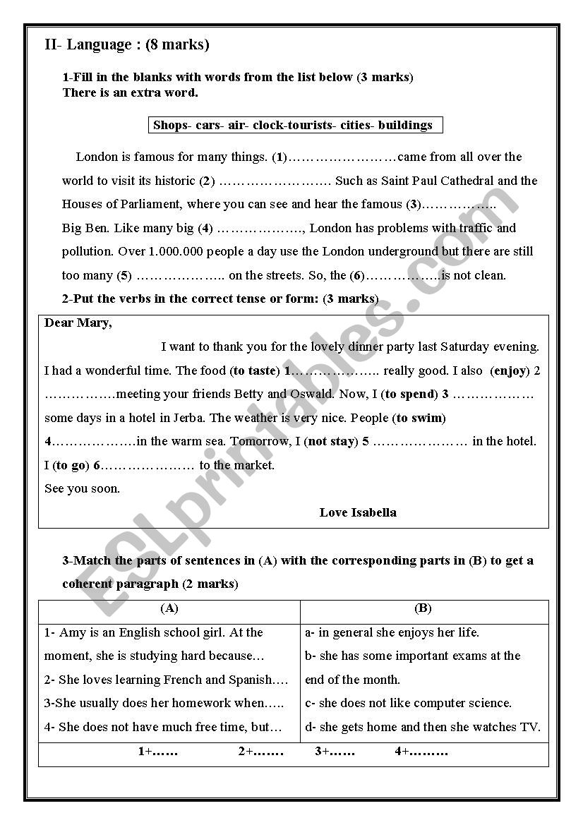 Language (8th form) worksheet