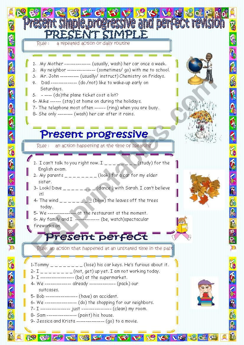 Simple And Progressive Tenses Worksheets
