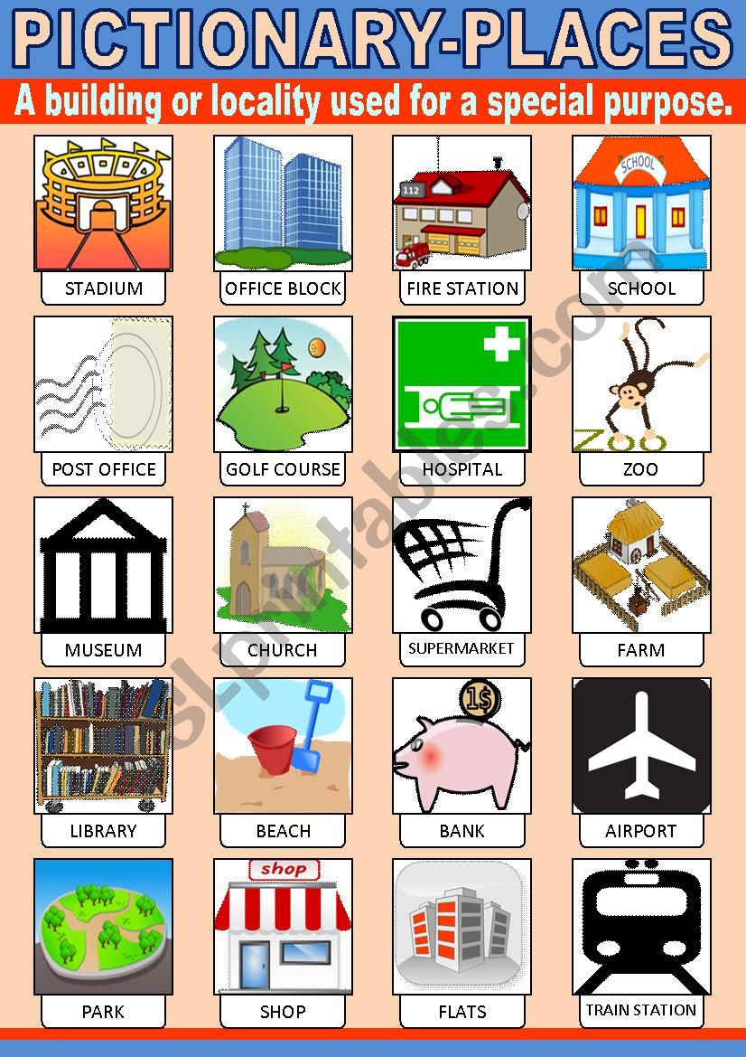 Places Pictionary - ESL worksheet by photogio