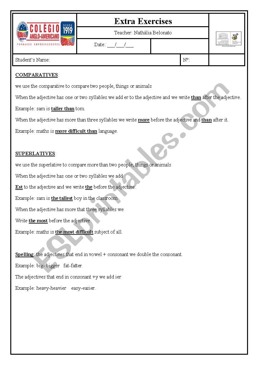 Comparative and superlative worksheet