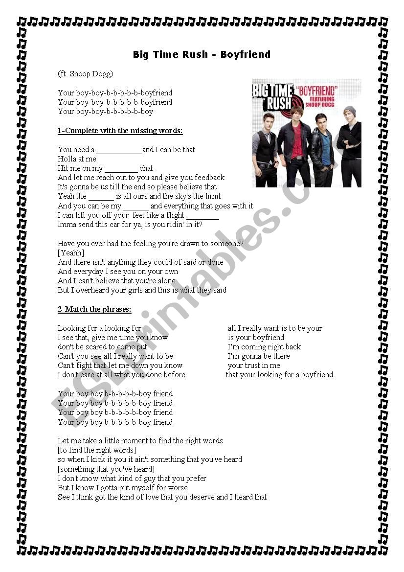 Big time rush - Boyfriend worksheet