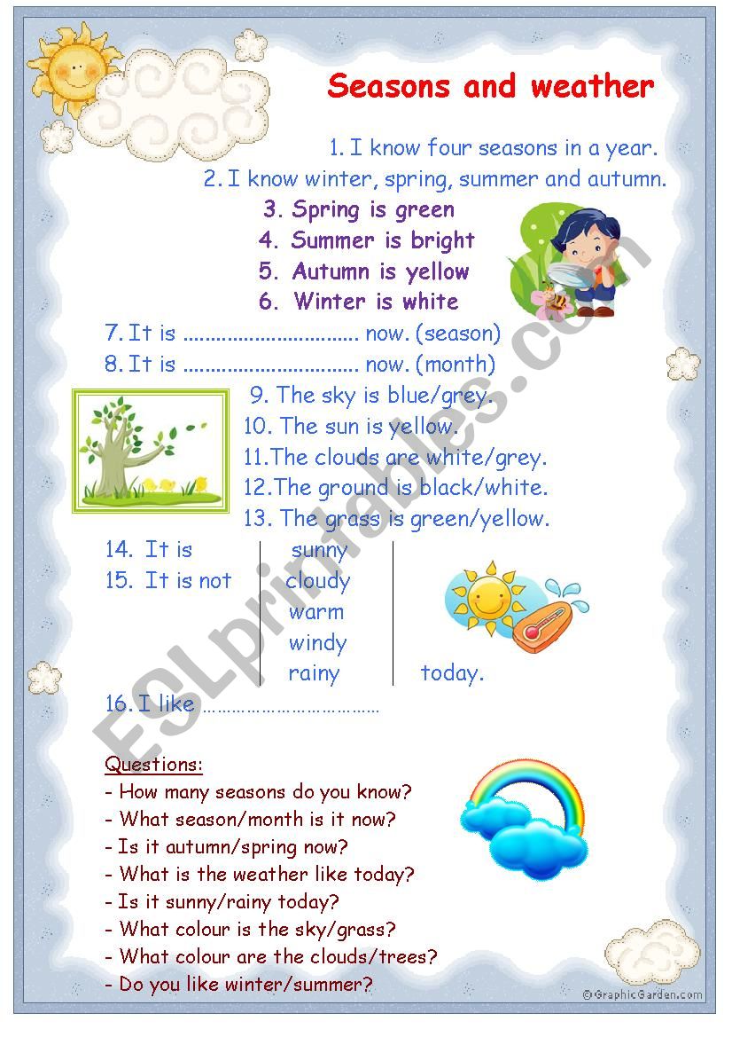 Seasons and weather worksheet