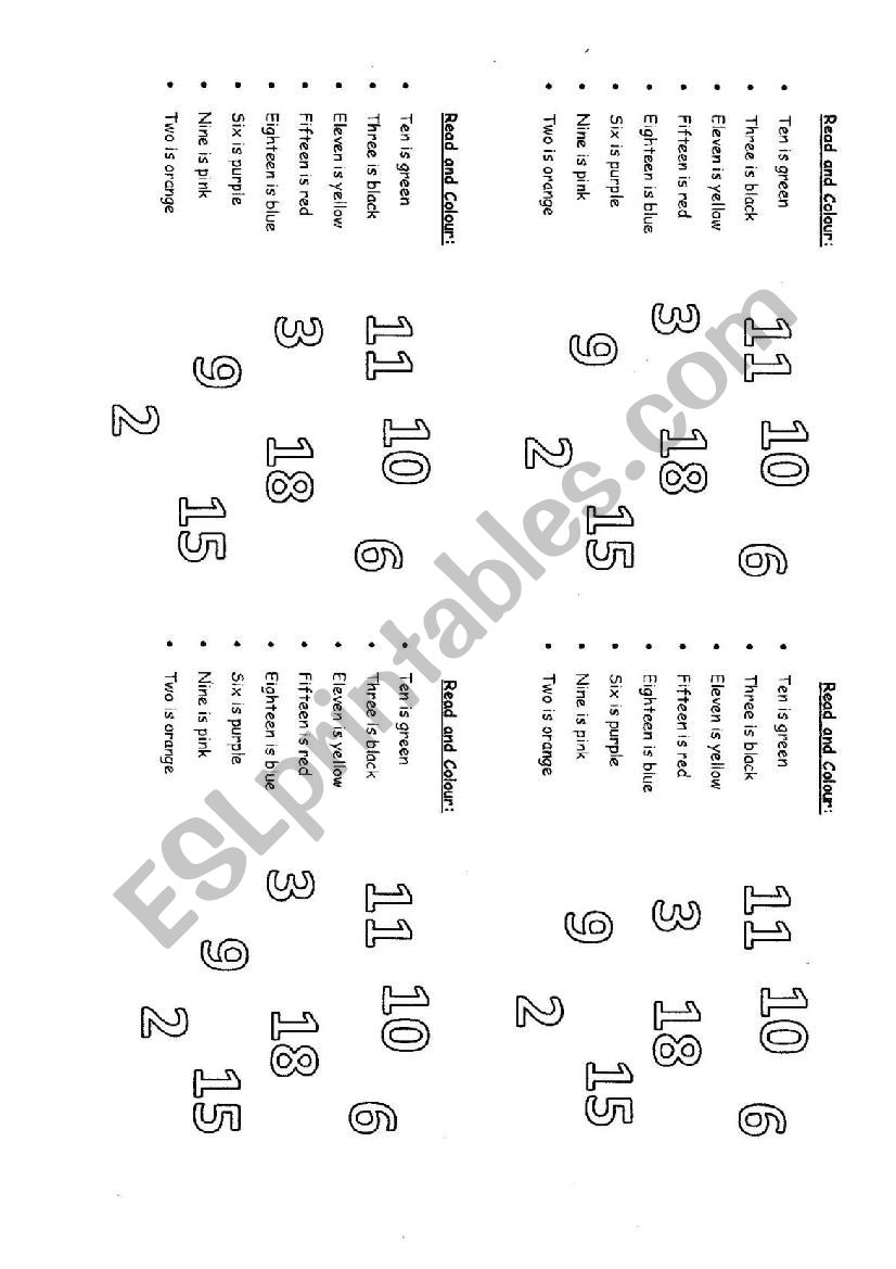 Colour the Numbers - ESL worksheet by ceciiii