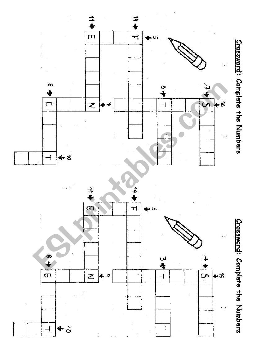 Crossword on Numbers worksheet