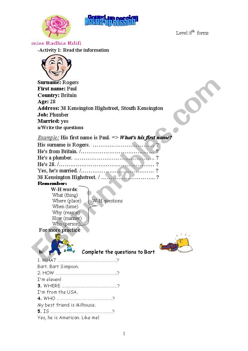 W-H questions/Yes-No question worksheet